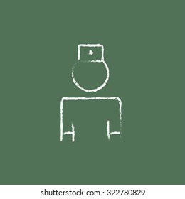 Nurse hand drawn in chalk on a blackboard vector white icon isolated on a green background.