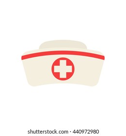 Nurse hat with cross isolated on white background. Flat icon. Nurse hat closeup