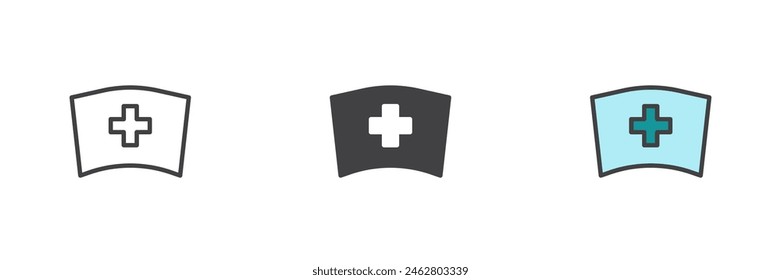 Nurse hat different style icon set. Line, glyph and filled outline colorful version, outline and filled vector sign. Symbol, logo illustration. Vector graphics