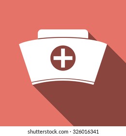 Nurse hat flat icon with long shadow. Vector Illustration