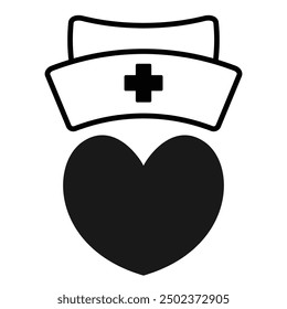 Nurse hat and heart shape icon in grey scale isolated on white background.