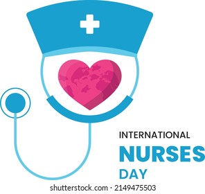 Nurse Hat, Heart And Stethoscope . International Nurses Day. Flat Vector Illustration Isolated.