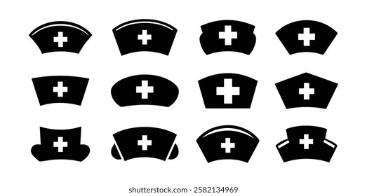 Nurse hat icon collection on white background