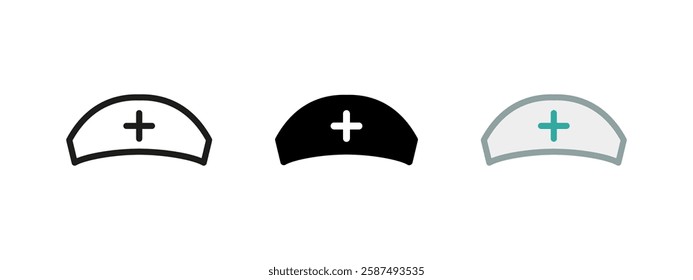 Nurse hat icon. Medical cap symbol. Healthcare suit vector illustration. Cross sign. White uniform pictogram. Hospital and clinic accessory concept.