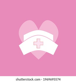 Nurse Hat With Pink Heart Background