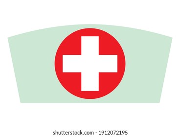 Nurse hat,  sign, isolated vector illustration, blue, red and white colors