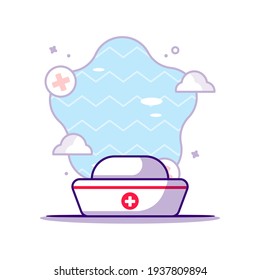 Nurse Hat Vector Cartoon Illustration. Healthcare and Medical Icon Concept White Isolated. Flat Cartoon Style Suitable for Web Landing Page, Banner, Sticker, and Background