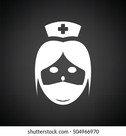 Nurse head icon. Black background with white. Vector illustration.