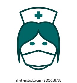 Nurse Head Icon. Editable Bold Outline With Color Fill Design. Vector Illustration.