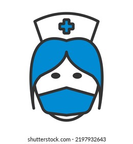Nurse Head Icon. Editable Bold Outline With Color Fill Design. Vector Illustration.