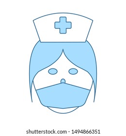 Icono de cabeza de enfermera. Línea Delgada Con Diseño De Relleno Azul. Ilustración vectorial.
