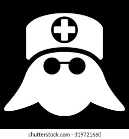 Nurse Head vector icon. Style is flat symbol, white color, rounded angles, black background.