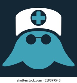 Nurse Head vector icon. Style is bicolor flat symbol, blue and white colors, rounded angles, dark blue background.