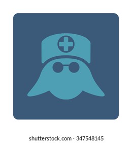 Nurse Head vector icon. Style is flat rounded square button, cyan and blue colors, white background.