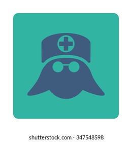 Nurse Head vector icon. Style is flat rounded square button, cobalt and cyan colors, white background.