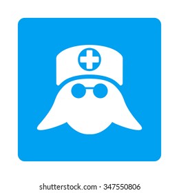 Nurse Head vector icon. Style is flat rounded square button, white and blue colors, white background.