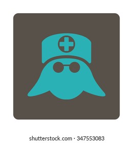 Nurse Head vector icon. Style is flat rounded square button, cyan and grey colors, white background.
