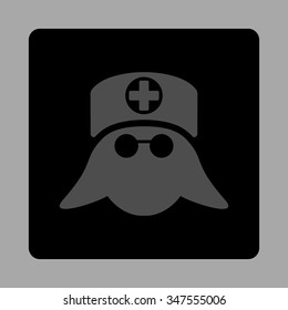 Nurse Head vector icon. Style is flat rounded square button, gray and black colors, silver background.