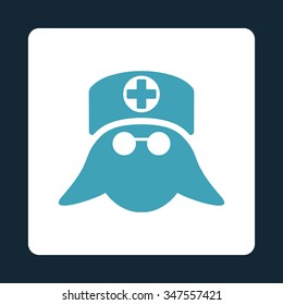 Nurse Head vector icon. Style is flat rounded square button, blue and white colors, dark blue background.