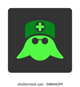 Nurse Head vector icon. Style is flat rounded square dark gray button, green symbol, white background.