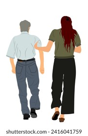 Enfermeras ayudan a los ancianos a caminar ilustraciones vectoriales aisladas. Enfermedades maduras mayores que se ocupan de la vida de enfermería. Viejo enfermo con hija asistente. Cirugía de abuelo incapacitada. Atención de salud hospitalaria.