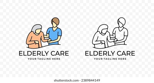 Nurse helping senior, elderly care, graphic design. Healthcare, medicine, medical, nursing home, hospital and clinic, vector design and illustration