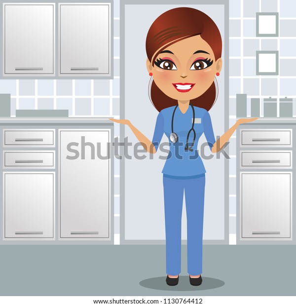 Nurse Her Uniform Standing Clinic Stock Vector Royalty Free