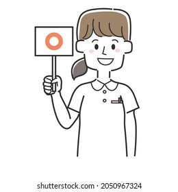 Nurse holding a circled tag
