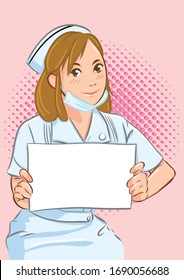 Enfermera sosteniendo un cartel vacío