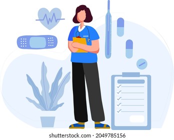 Nurse Holding Patient Data vector illustration