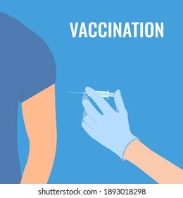 Nurse Holding A Syringe With Coronavirus Vaccine. Medical Shot For Covid-19, Rabies, Polio, Measles, Tetanus. Vaccination And Immunisation Concept. Vector Illustration.