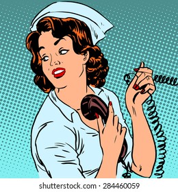 Nurse hospital phone health medical surgery style pop art retro