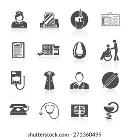 Nurse icon black set with first aid service symbols isolated vector illustration