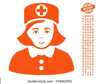 Nurse icon with bonus avatar design elements. Vector illustration style is flat iconic orange symbols on white background.