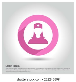 Nurse Icon, Circle Long shadow pictogram icon on gray background.