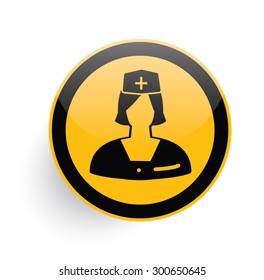 Nurse icon design on yellow button background,clean vector