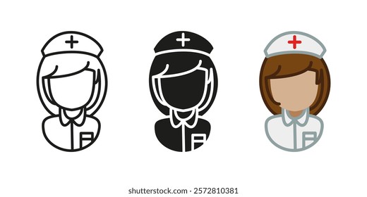 Nurse icon. Female doctor vector illustration. Health care and medicine uniform symbol. Surgeon woman character sign. Patient treatment service pictogram. Hospital clinic nurse and doctor female.