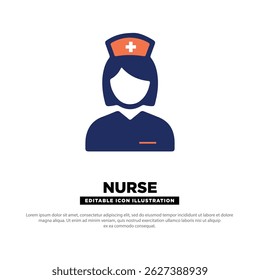 Nurse Icon. Female Nurse Wearing Cap with Cross Symbol. Editable Vector Icon.