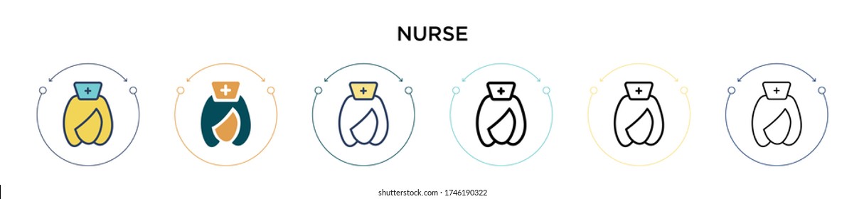 Nurse Icon in gefüllt, dünne Linie, Umriss und Strich Stil. Vector Illustrationen von zwei farbigen und schwarzen Vektorgrafiken können für mobile, ui, web-basierte