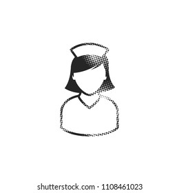 Nurse icon in halftone style. Black and white monochrome vector illustration.