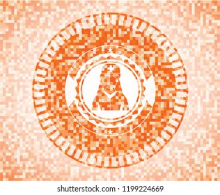 nurse icon inside abstract emblem, orange mosaic background