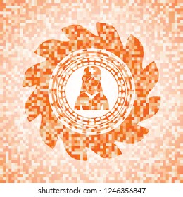 nurse icon inside abstract orange mosaic emblem with background