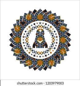 nurse icon inside arabesque emblem background. arabic decoration.