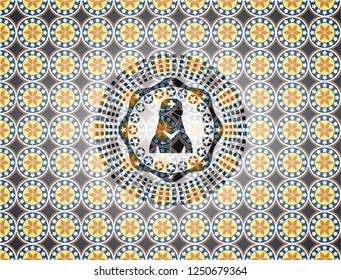 nurse icon inside arabesque style emblem. arabic decoration.