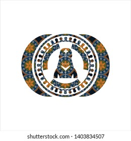 nurse icon inside arabesque style badge. arabic decoration.