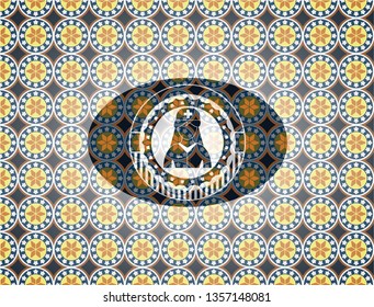 nurse icon inside arabic badge. Arabesque decoration.