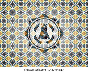 nurse icon inside arabic emblem background. Arabesque decoration.