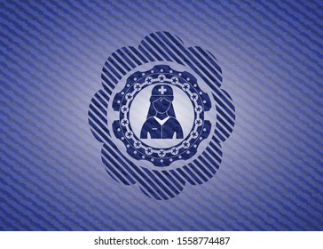 nurse icon inside badge with denim texture