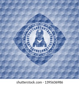 nurse icon inside blue hexagon emblem.