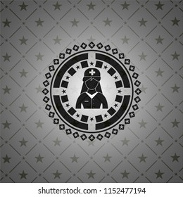 nurse icon inside dark emblem. Retro